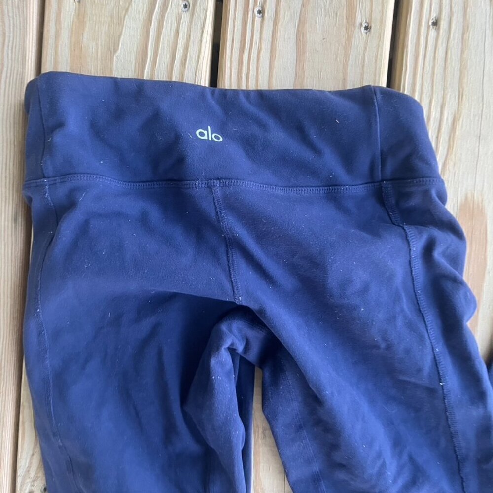 Alo Yoga Ribbed Mesh Leggings Tights Sz Small Navy Blue - Picture 10 of 10